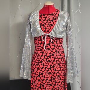 Dolls Kill Club Exx Silver Sequin Belle Sleeve Cropped Wrap Top